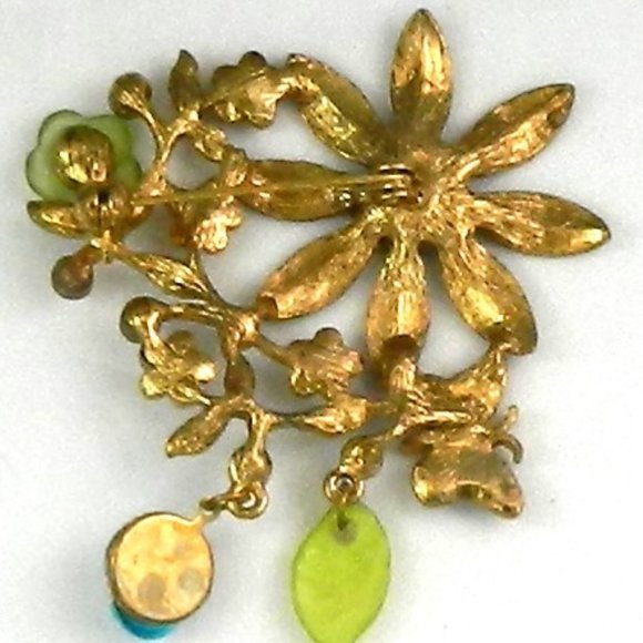 Catherine Stein Designed for Dillard's Flower Brooch Green blue - Picture 3 of 4